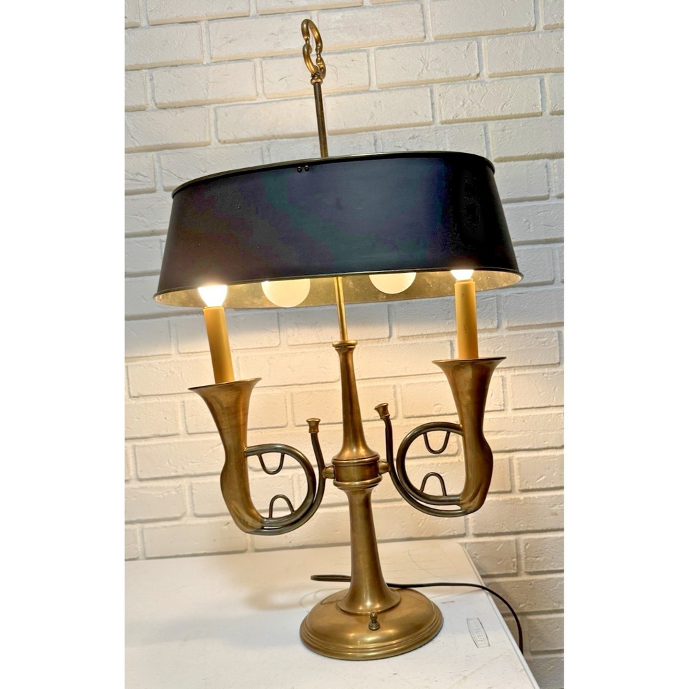 Classic Chapman French Horn Style Buillotte Lamp with Oblong Metal Shade 29"